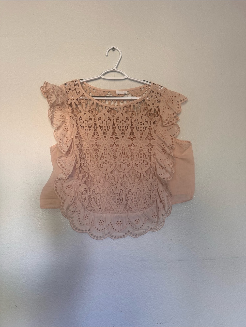 GAP Lace Eyelet Flutter Sleeve Top - Mauve Pink Size XL
